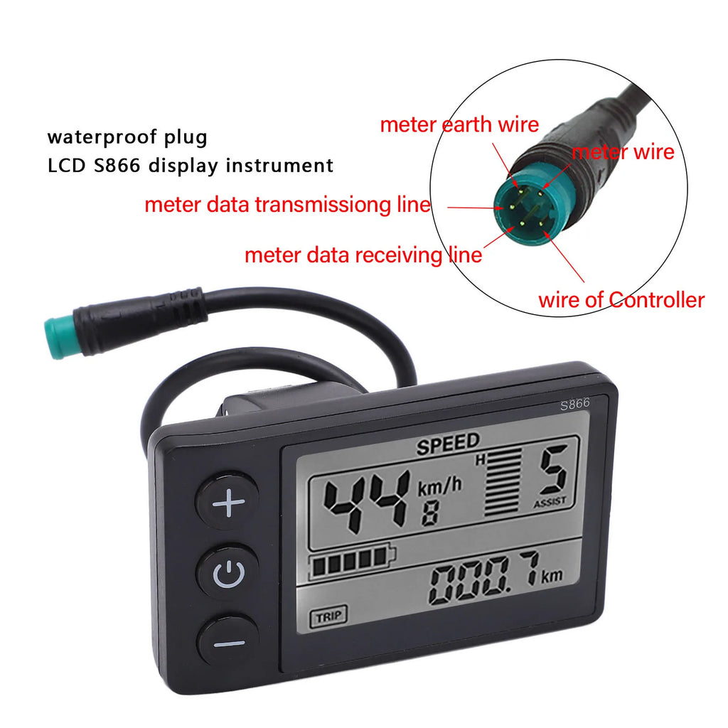 S866 E-Bike LCD Display for 24V, 36V & 48V Systems