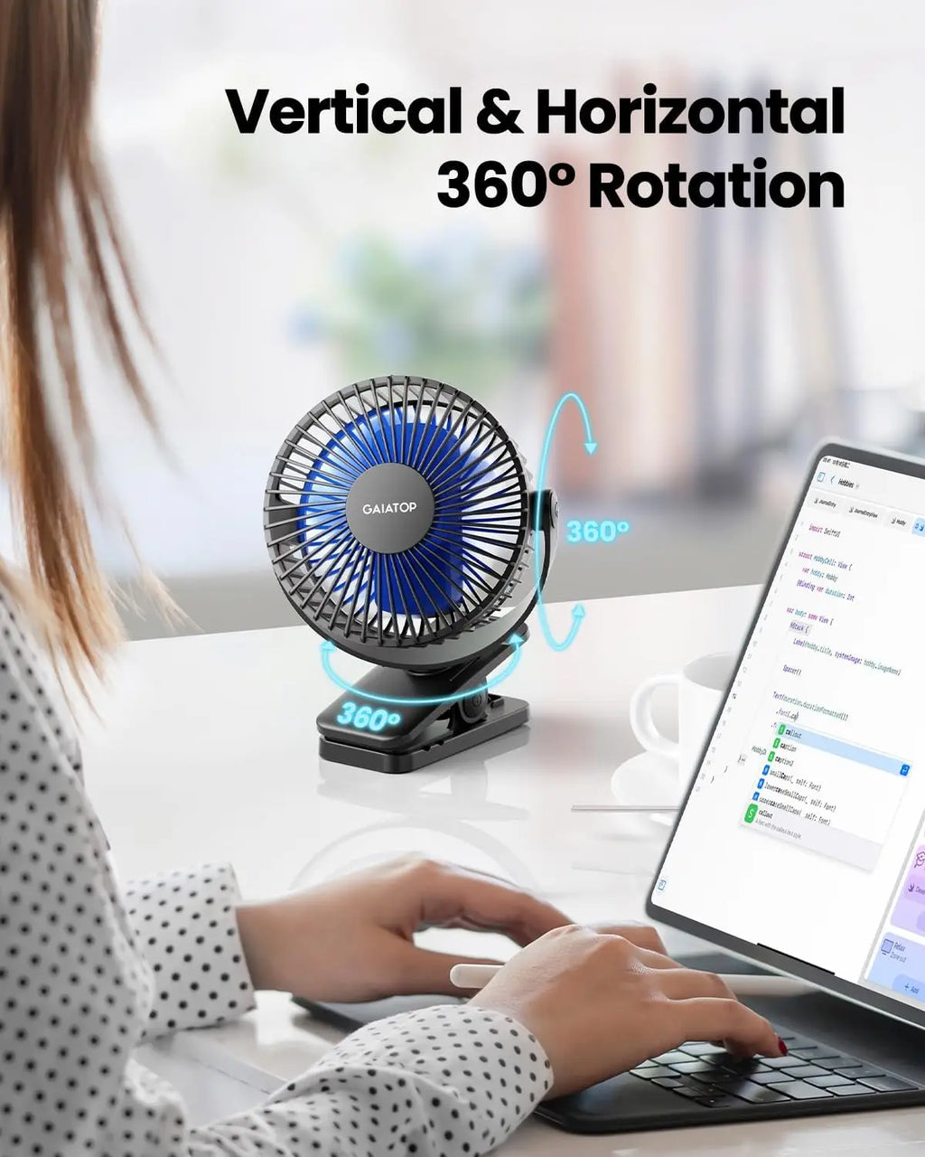 Portable Clip on Fan Battery Operated, Small Powerful 3 Speed Quiet 360° Rotate, USB Rechargeable Mini Personal Cooling Fan for Desk Home Office Stroller Camping