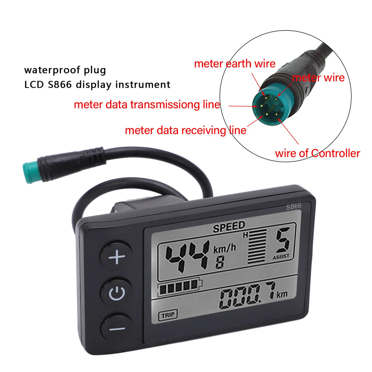 S866 E-Bike LCD Display for 24V, 36V & 48V Systems
