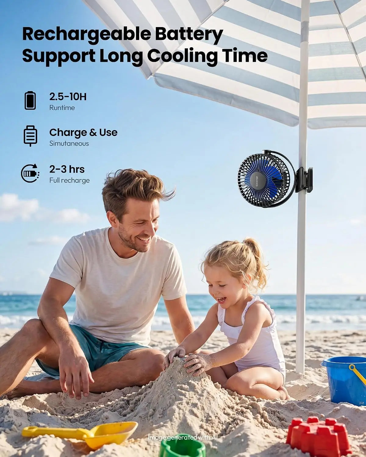 Portable Clip on Fan Battery Operated, Small Powerful 3 Speed Quiet 360° Rotate, USB Rechargeable Mini Personal Cooling Fan for Desk Home Office Stroller Camping