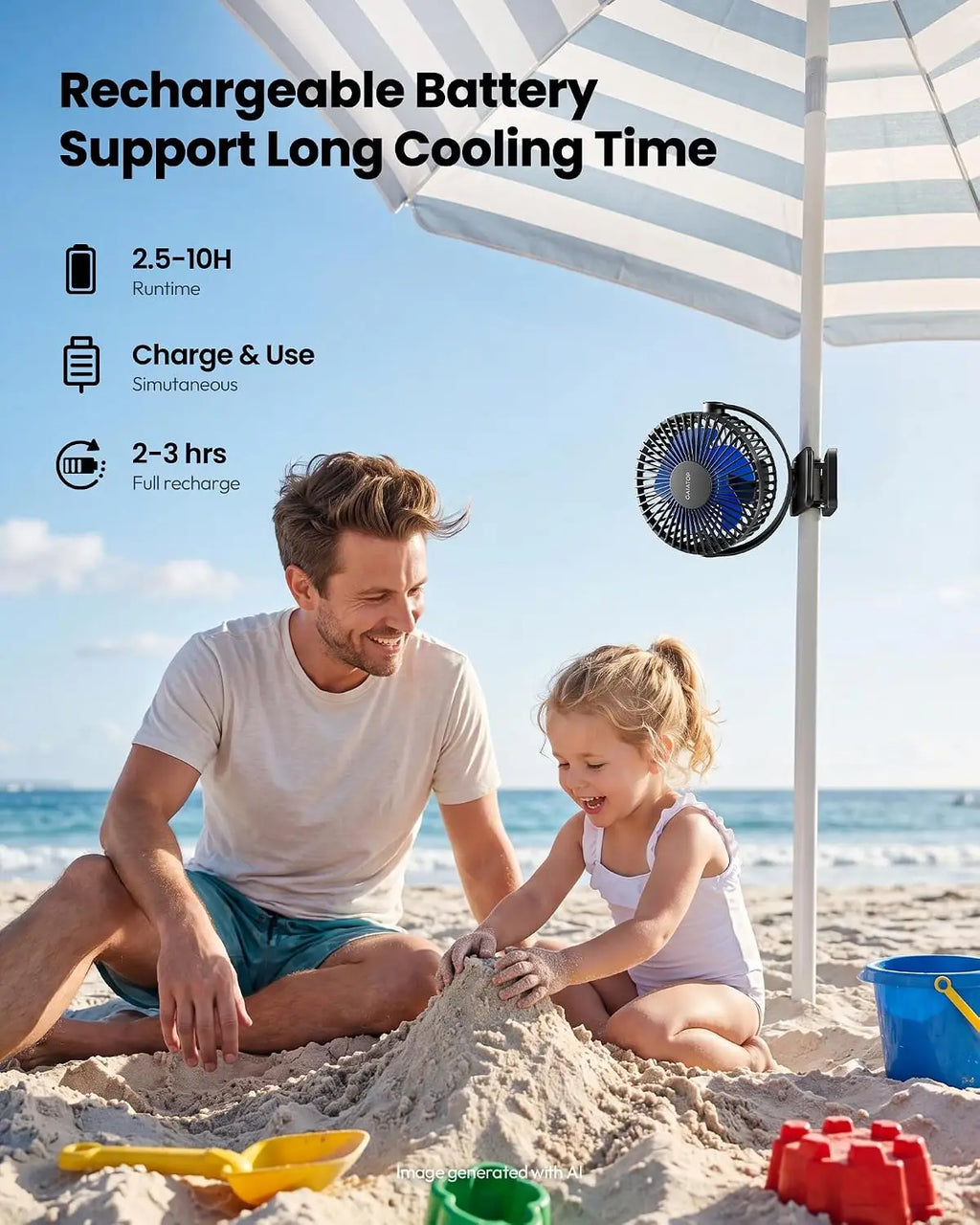 Portable Clip on Fan Battery Operated, Small Powerful 3 Speed Quiet 360° Rotate, USB Rechargeable Mini Personal Cooling Fan for Desk Home Office Stroller Camping