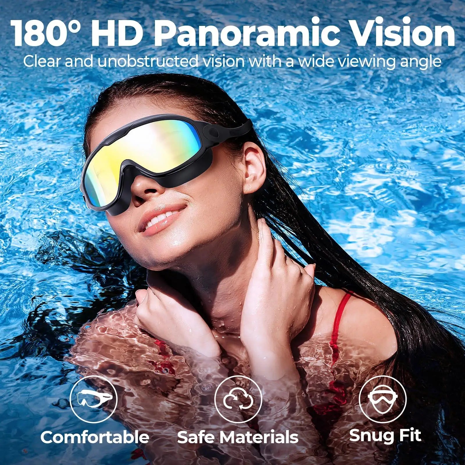 Swimming Goggles For Adults, Wide View Swim Goggles For Men&Women, Anti-Fog, Full Coverage Design, 3-Color UV Protection Lenses, With Integrated Earplugs & Nose Clips, Suitable For Outdoor Activities, Outdoor Fun(2 Pack)