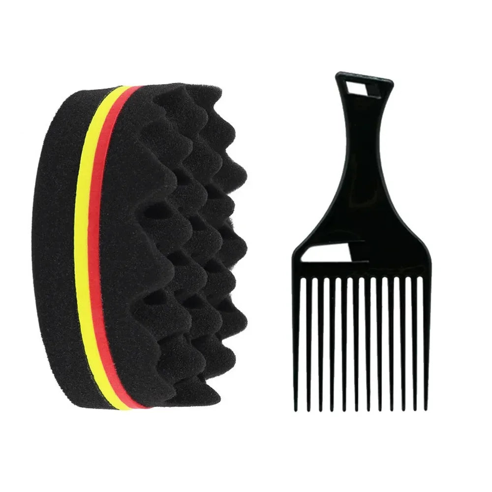 Sponge hair brush and comb set, hair styling set with curling comb and curling sponge, suitable for all hair types